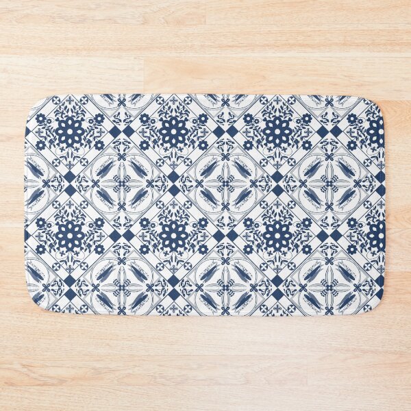 Item preview, Mediterranean tile flowers and sardines blue and white designed and sold by RRuffieuxStudio.
