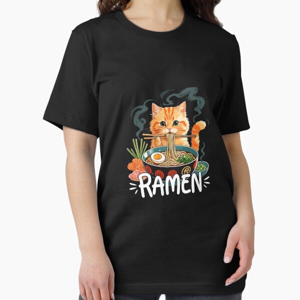 Item preview, Orange Cat Eating Ramen Vintage Poster of orange Cat Eating Ramen Noodles t-shirts designed and sold by ZenlyWear.