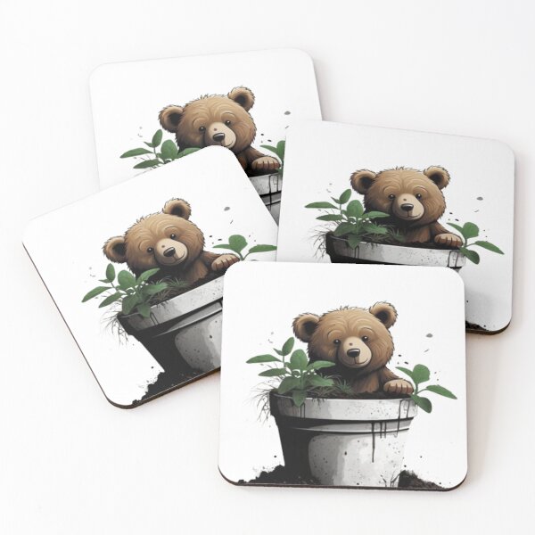 Item preview, tiny brown bear sitting inside a plant tub scattering the soil designed and sold by optimusprime39.