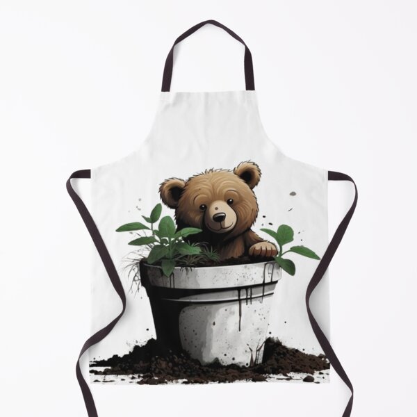 Item preview, tiny brown bear sitting inside a plant tub scattering the soil designed and sold by optimusprime39.