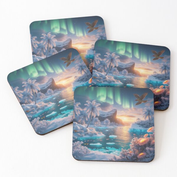 Item preview, Frozen Aurora Tropical Dreamscape – Bioluminescent Winter Paradise designed and sold by Dream Output .
