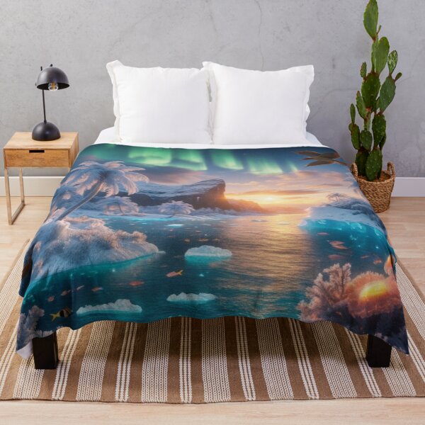 Item preview, Frozen Aurora Tropical Dreamscape – Bioluminescent Winter Paradise designed and sold by Dream Output .