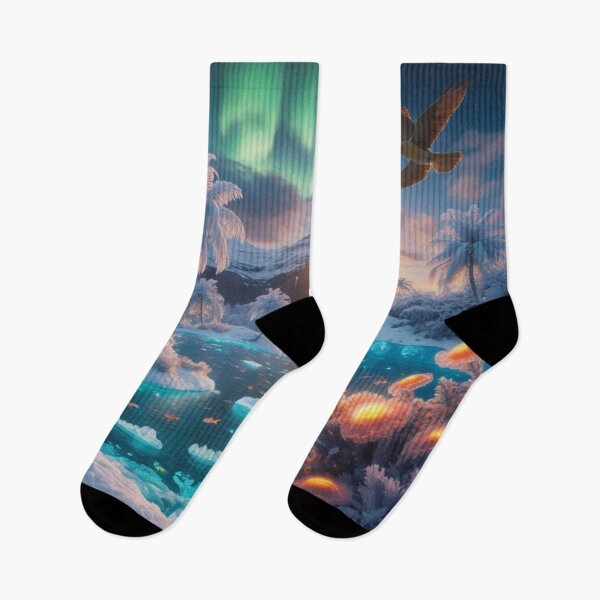 Item preview, Frozen Aurora Tropical Dreamscape – Bioluminescent Winter Paradise designed and sold by Dream Output .