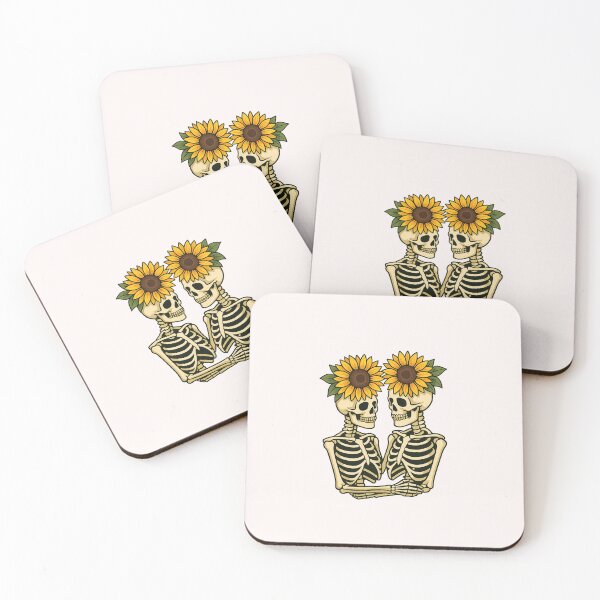 Item preview, Skull Couple Holding Hands with Sunflower Crowns – Romantic Skeleton Love Design designed and sold by ColorSplash123.