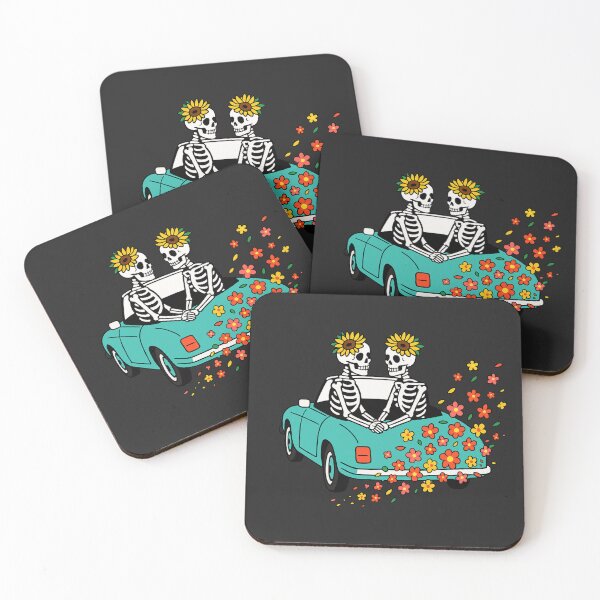 Item preview, Skull Couple in Convertible Car with Flower Trail – Retro Romantic Skeleton Art designed and sold by ColorSplash123.