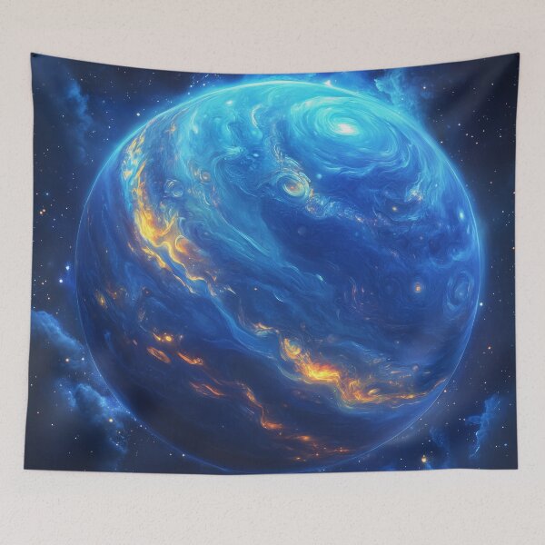 Item preview, Deep Space Majesty: Blue Gas Giant with Golden Swirls designed and sold by lematworks.