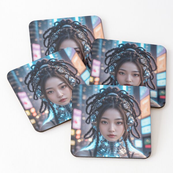 Item preview, Cyberpunk Neon Blue Cyborg Girl – Futuristic Sci-Fi Art designed and sold by ArtiQreate.