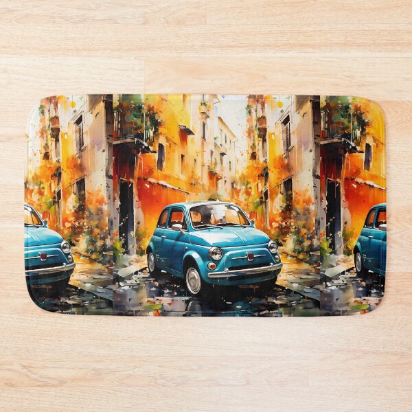 Item preview, Classic City Car Driving Through Colorful Italian Street Scene designed and sold by RevUpDesign.