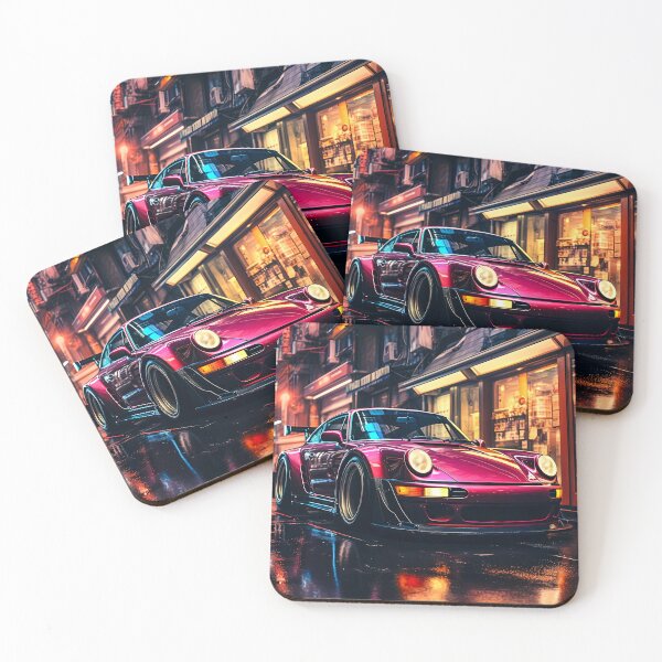 Artikelvorschau, Exotisches Custom Car, umgeben von bunten Lichtern der Stadt bei Nacht entworfen und verkauft von RevUpDesign.