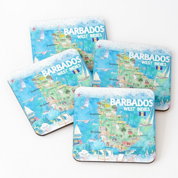 Item preview, Barbados West Indies Illustrated Caribbean Island Travel Map with Highlights designed and sold by artshop77.