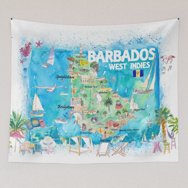 Item preview, Barbados West Indies Illustrated Caribbean Island Travel Map with Highlights designed and sold by artshop77.