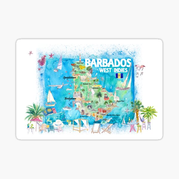 Item preview, Barbados West Indies Illustrated Caribbean Island Travel Map with Highlights designed and sold by artshop77.