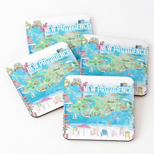 Item preview, New Providence Bahamas Illustrated Island Travel Map with Landmarks and Highlights designed and sold by artshop77.