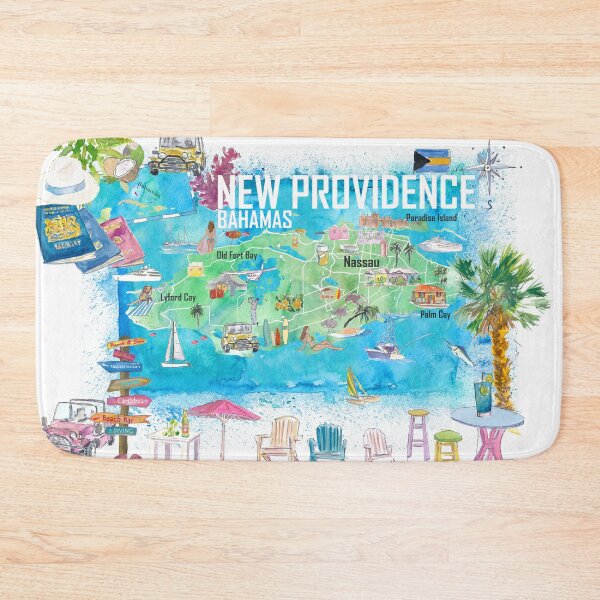 Item preview, New Providence Bahamas Illustrated Island Travel Map with Landmarks and Highlights designed and sold by artshop77.