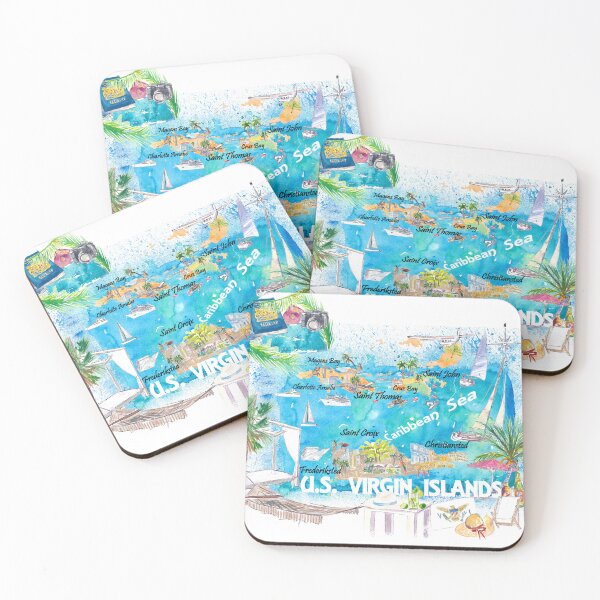 Item preview, US Virgin Islands  Illustrated  Travel  Map  with  Roads  and  Highlights designed and sold by artshop77.