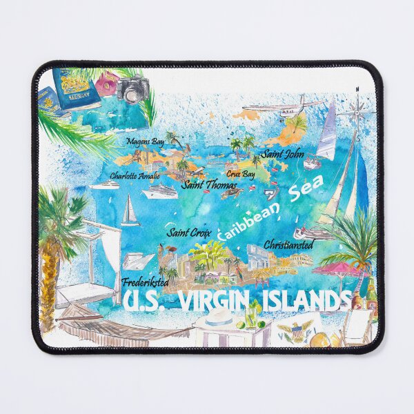 Item preview, US Virgin Islands  Illustrated  Travel  Map  with  Roads  and  Highlights designed and sold by artshop77.