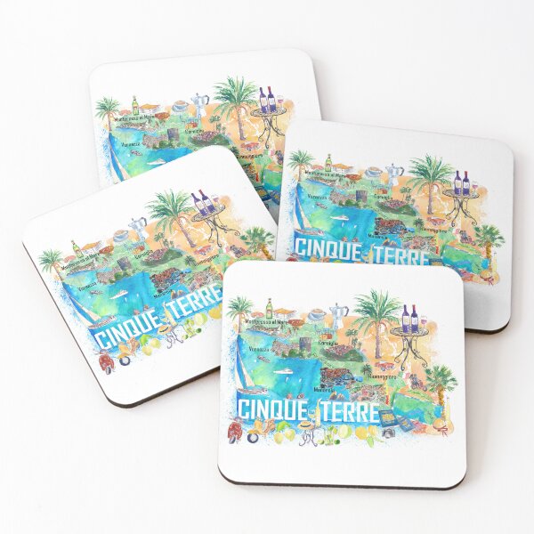 Item preview, Cinque Terre Italy Illustrated Mediterranean Travel Map with Highlights of Liguria Coast designed and sold by artshop77.