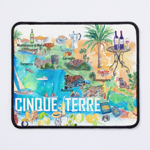 Item preview, Cinque Terre Italy Illustrated Mediterranean Travel Map with Highlights of Liguria Coast designed and sold by artshop77.