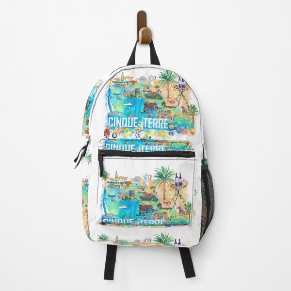 Item preview, Cinque Terre Italy Illustrated Mediterranean Travel Map with Highlights of Liguria Coast designed and sold by artshop77.