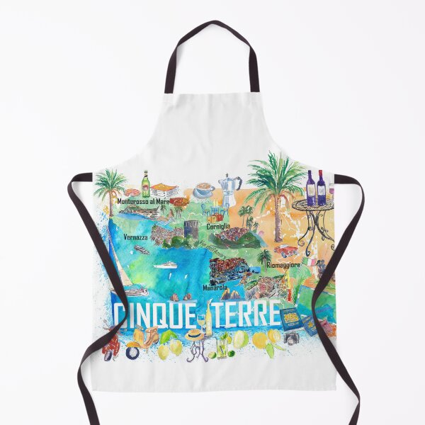 Item preview, Cinque Terre Italy Illustrated Mediterranean Travel Map with Highlights of Liguria Coast designed and sold by artshop77.