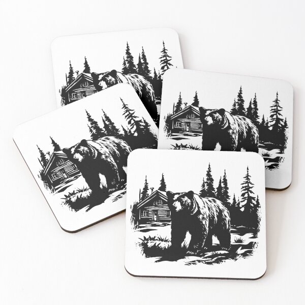 Item preview, Rustic Cabin Grizzly Bear Pine Tree Brown Black Log Cottage Wild  designed and sold by inkoutninja.