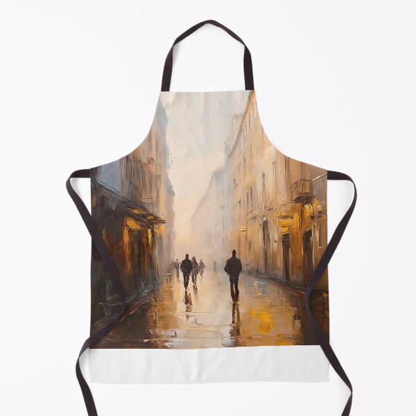 Item preview, Golden Foggy Alleyway – Rainy Cityscape Oil Painting with Silhouetted Figures designed and sold by Blurbean.