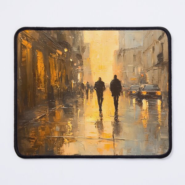 Item preview, Golden Foggy City Street – Impressionist Oil Painting of Figures in Urban Landscape designed and sold by Blurbean.
