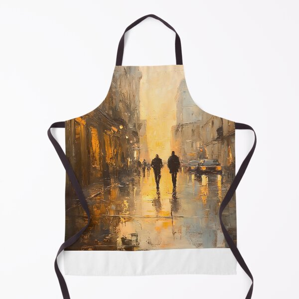 Item preview, Golden Foggy City Street – Impressionist Oil Painting of Figures in Urban Landscape designed and sold by Blurbean.