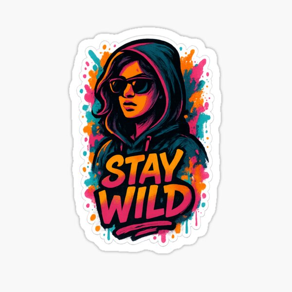 Artikel-Vorschau von Bleib wild – Neon Street Art Girl Sticker, designt und verkauft von NO PLAN B 'Club.