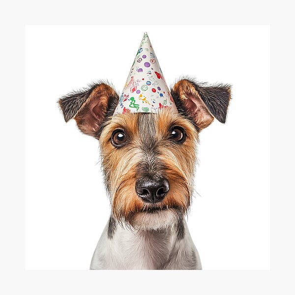Item preview, Cute Wire Fox Terrier dog with Party Hat Birthday Celebration designed and sold by LazyOwlStore.