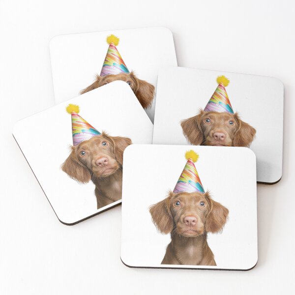 Item preview, Cute Wirehaired Vizsla dog with Party Hat Birthday Celebration designed and sold by LazyOwlStore.
