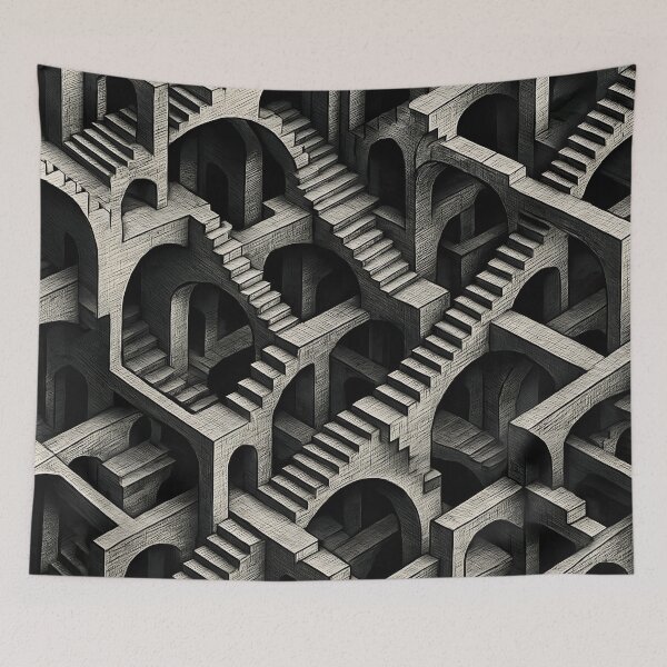 Item preview, Endless Escher-Inspired Staircase | High-Detail Optical Illusion Vector Art in 4K designed and sold by WAUZ.