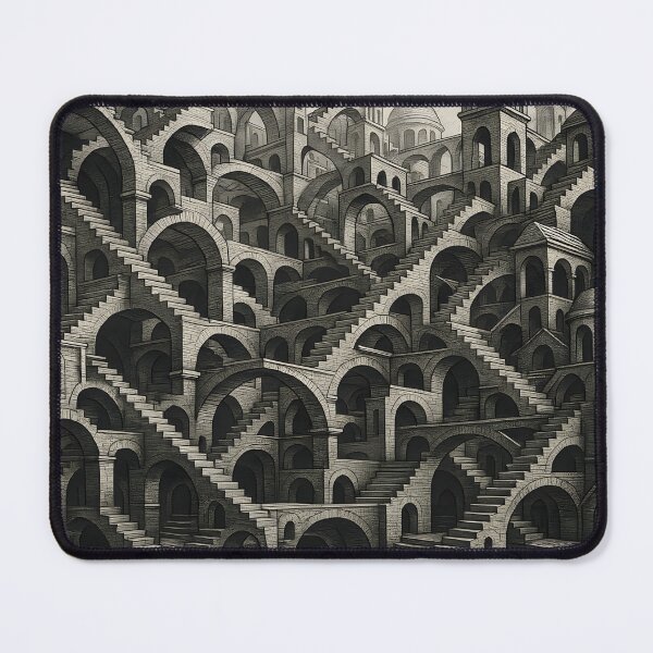 Item preview, Infinite Illusion City – Ultra Detailed M.C. Escher Style Optical Maze | Black & White Impossible Architecture Vector Art designed and sold by WAUZ.