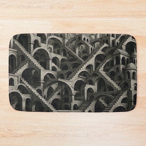 Item preview, Infinite Illusion City – Ultra Detailed M.C. Escher Style Optical Maze | Black & White Impossible Architecture Vector Art designed and sold by WAUZ.
