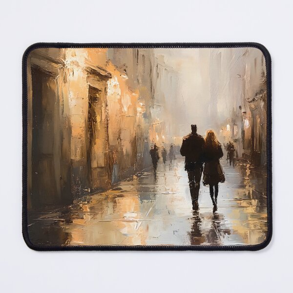 Item preview, Golden Foggy City Street in Rome – Impressionist Oil Painting of Romantic Urban Scene designed and sold by Blurbean.