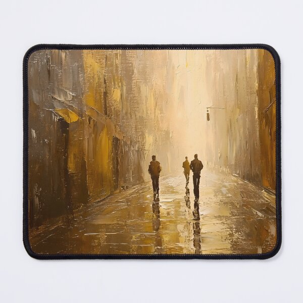 Item preview, Foggy Urban Street Scene – Impressionist Oil Painting of Figures in City designed and sold by Blurbean.