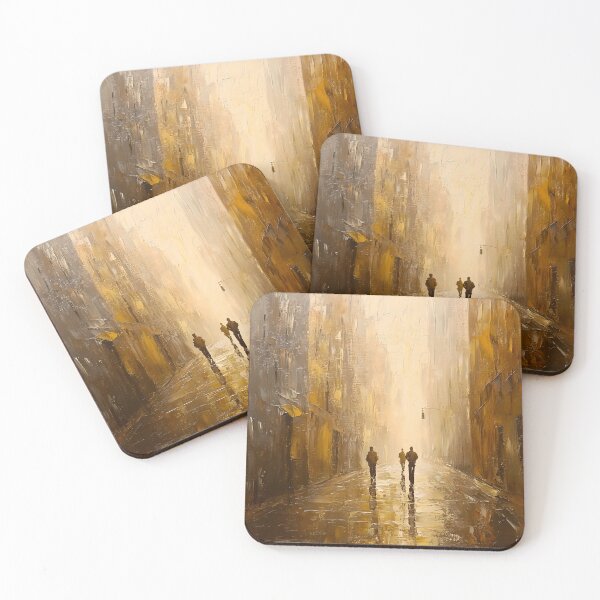 Item preview, Foggy Urban Street Scene – Impressionist Oil Painting of Figures in City designed and sold by Blurbean.