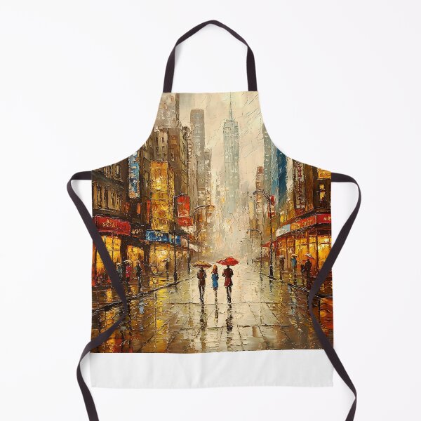 Item preview, Rainy City Street with Umbrellas - Impressionist Oil Painting of Urban Landscape designed and sold by Blurbean.