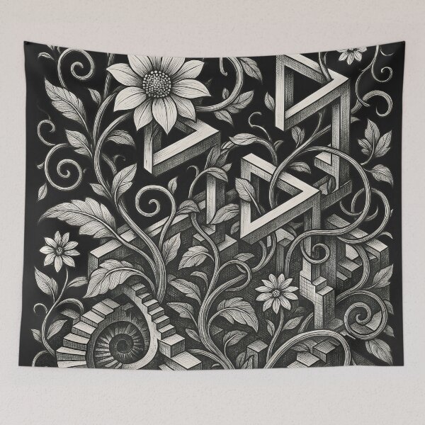 Item preview, Infinity Bloom – Surreal Geometric Garden in M.C. Escher Style | Botanical Optical Illusion Vector Art designed and sold by WAUZ.