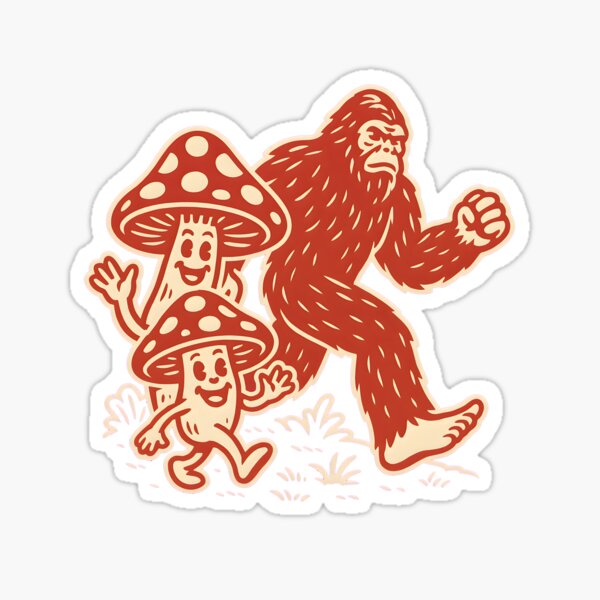 Item preview, Whimsical Mushroom Friends & Bigfoot Vintage Forest Fantasy Art designed and sold by MonieKSTORE.