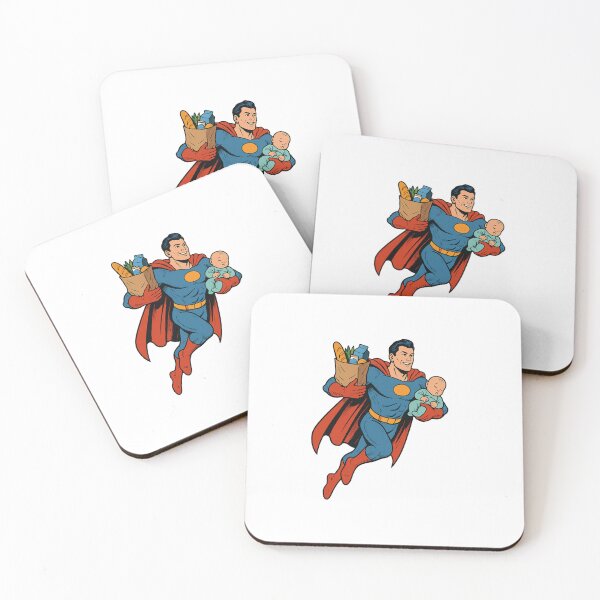 Item preview, Superhero Dad Flying with Groceries and Baby – Comic Style Art designed and sold by ebocraft.