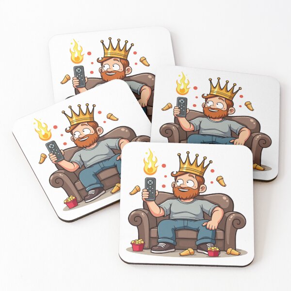 Item preview, Cartoon Dad King on Couch Holding Remote Scepter  Funny Lazy Dad Art  designed and sold by ebocraft.