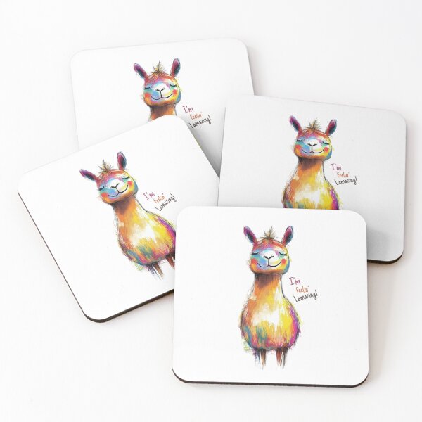 Aperçu de l'œuvre Illustration colorée de lama – « Je me sens incroyablement bien ! » Illustration amusante d'un animal de dessin animé créée et vendue par Blurbean.