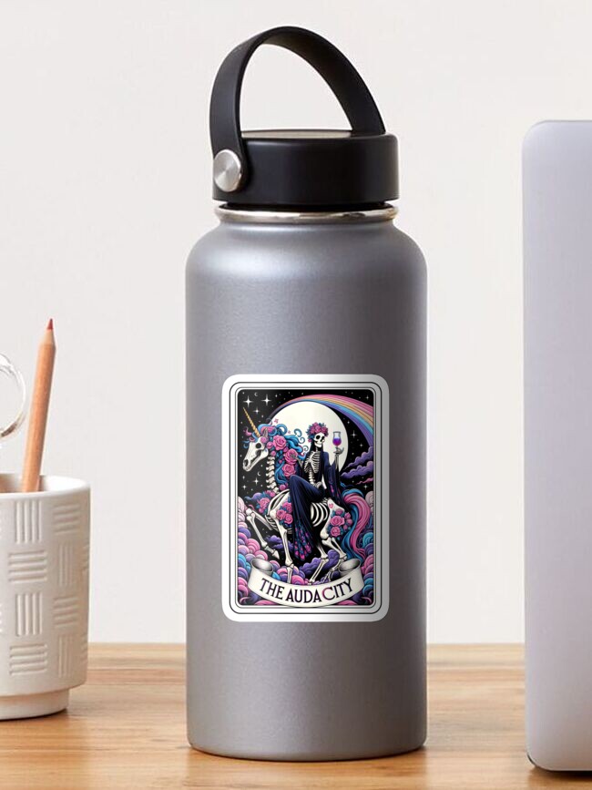 Thumbnail 1 of 3, Sticker, The Audacity Tarot Style Skeleton Unicorn  designed and sold by foxelle84.