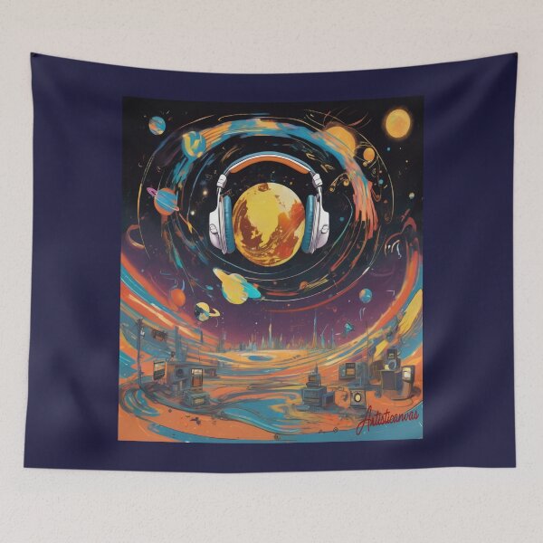 Item preview, "Cosmic Harmony: Vibrant Futuristic Planet with Universal Music Connection" designed and sold by Artisticanvas.