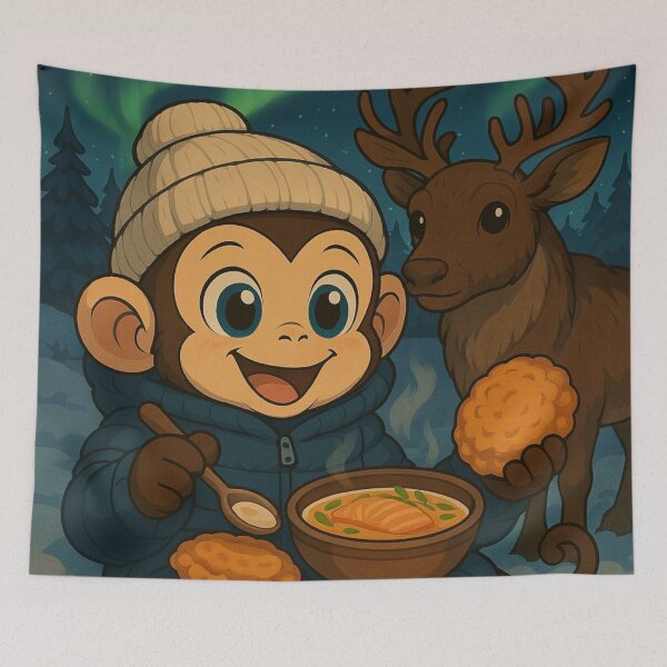Item preview, A monkey watching the aurora in Finland. designed and sold by SammyMorry.