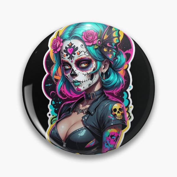 Item preview, Neon Sugar Skull Rebel – Day of the Dead Punk Pin-Up Art designed and sold by Victor Shadehorn.
