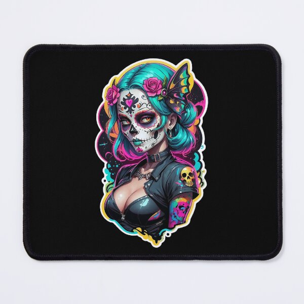 Item preview, Neon Sugar Skull Rebel – Day of the Dead Punk Pin-Up Art designed and sold by Victor Shadehorn.