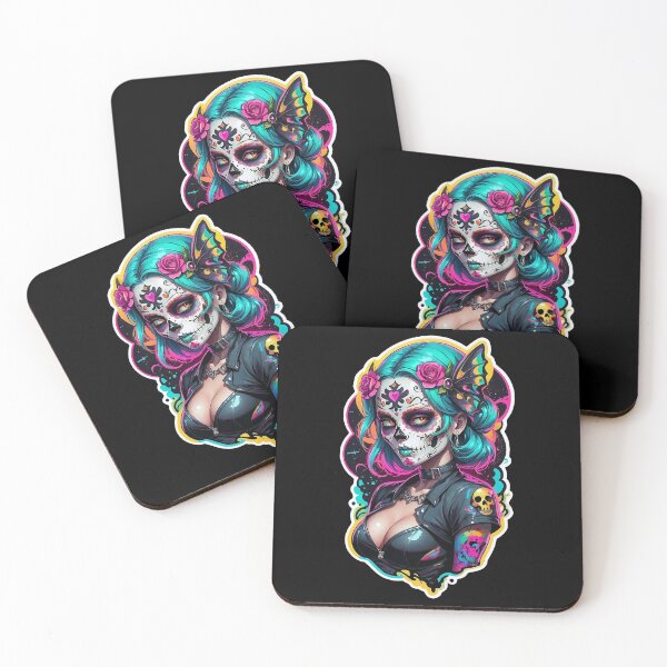 Item preview, Neon Sugar Skull Rebel – Day of the Dead Punk Pin-Up Art designed and sold by Victor Shadehorn.