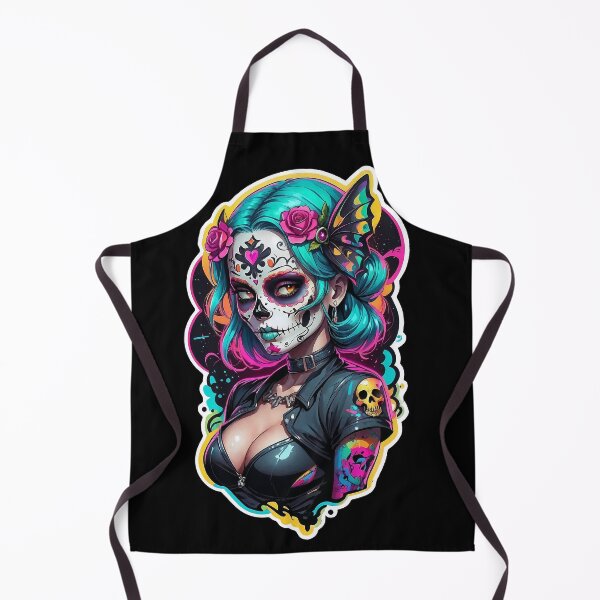 Item preview, Neon Sugar Skull Rebel – Day of the Dead Punk Pin-Up Art designed and sold by Victor Shadehorn.